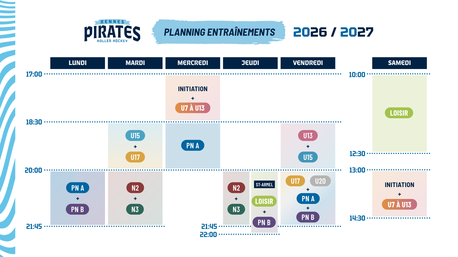 Planning des entraînements des Pirates pour la saison 2026/2027
